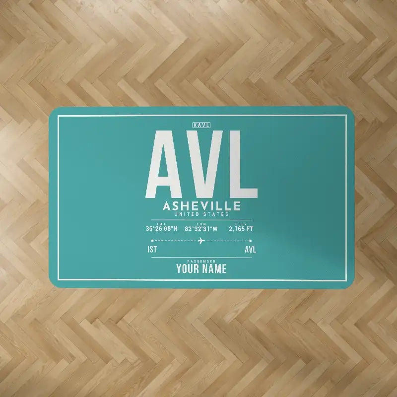 Asheville Regional Airport (AVL) Carpets - Carpet Rectangle - ID Tag + Name - Turquoise V2