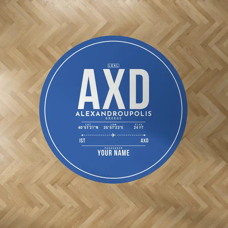 Dimokritos Airport (AXD) Carpets - Carpet Round - ID Tag + Name - Blue V2