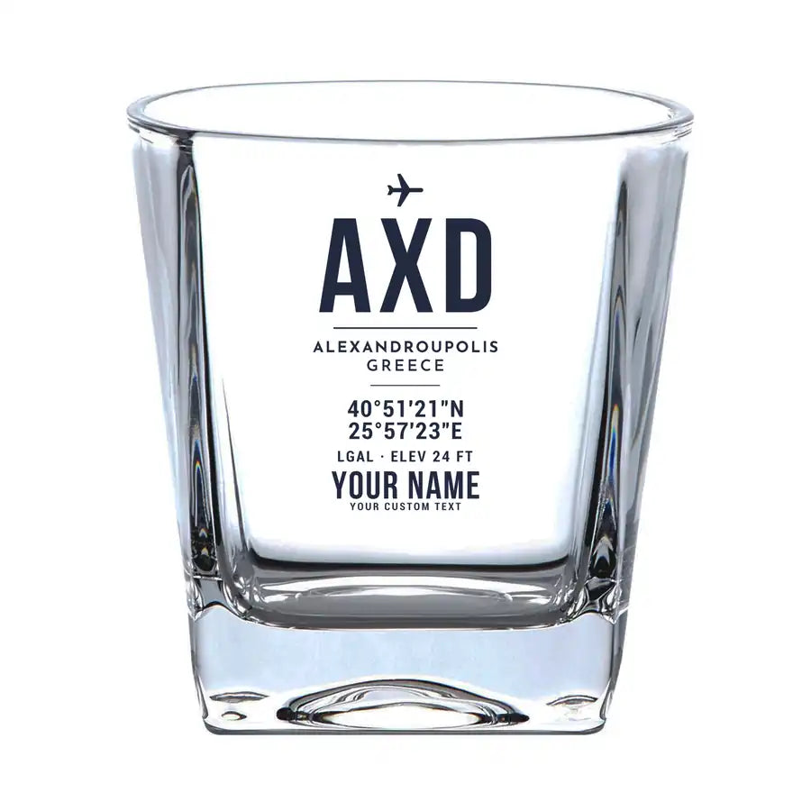 Dimokritos Airport (AXD) Glasses - ID Tag + Name - Whiskey Glass