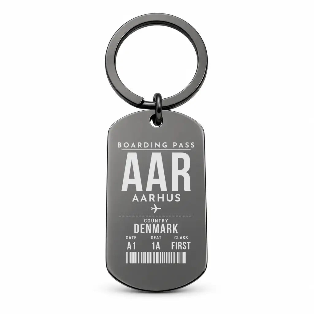 Aarhus Airport AAR - Key Chain - Boarding Pass Style - Black
