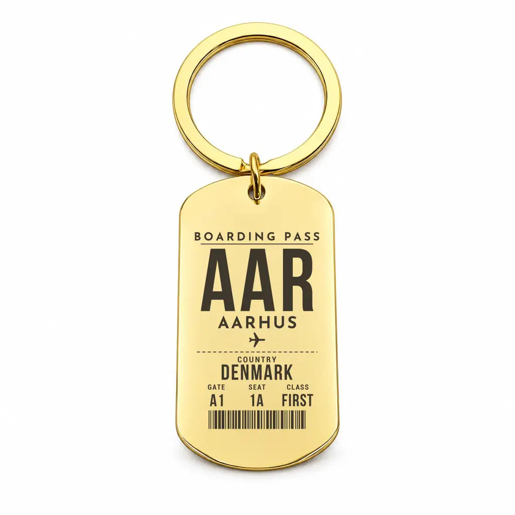 Aarhus Airport AAR - Key Chain - Boarding Pass Style - Gold