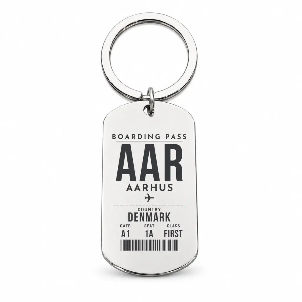 Aarhus Airport AAR - Key Chain - Boarding Pass Style - Silver
