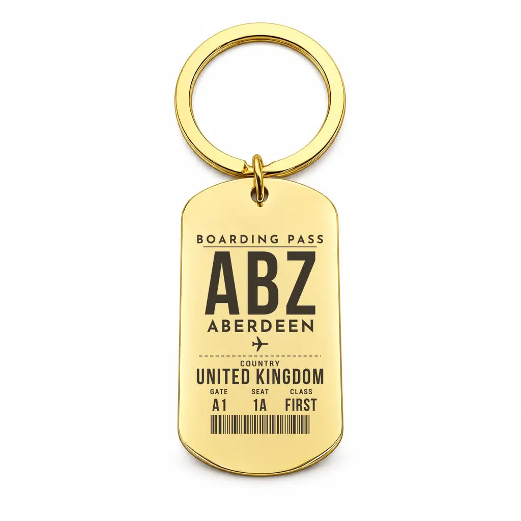 Aberdeen International Airport ABZ - Key Chain - Boarding Pass Style - Gold