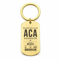 Thumbnail for Acapulco International Airport ACA - Key Chain - Boarding Pass Style - Gold