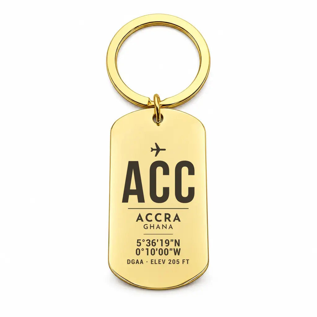 Accra International Airport ACC - Key Chain - Original Design - Gold