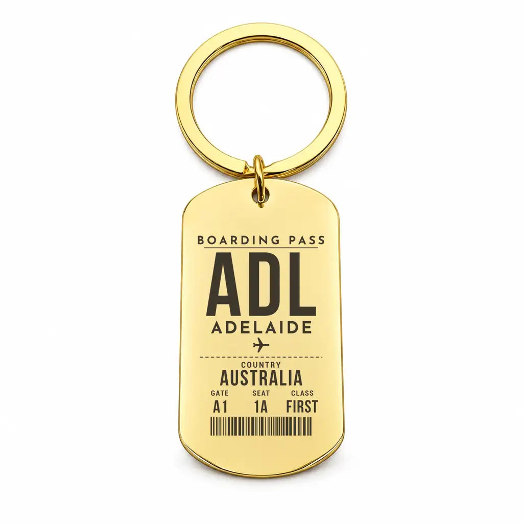Adelaide Airport ADL - Key Chain - Boarding Pass Style - Gold