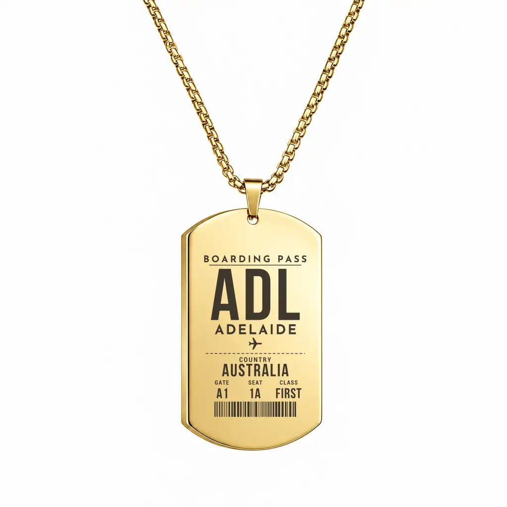 Adelaide Airport ADL - Necklace - Boarding Pass Style - Gold
