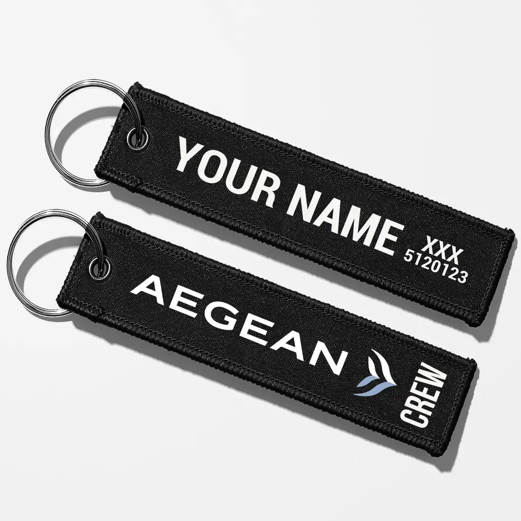 Aegean Airlines Crew & Staff Tag Key Chains - Black - Crew + Name