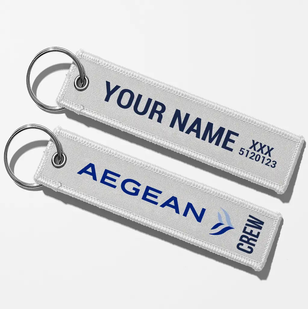 Aegean Airlines Crew & Staff Tag Key Chains - White - Crew + Name
