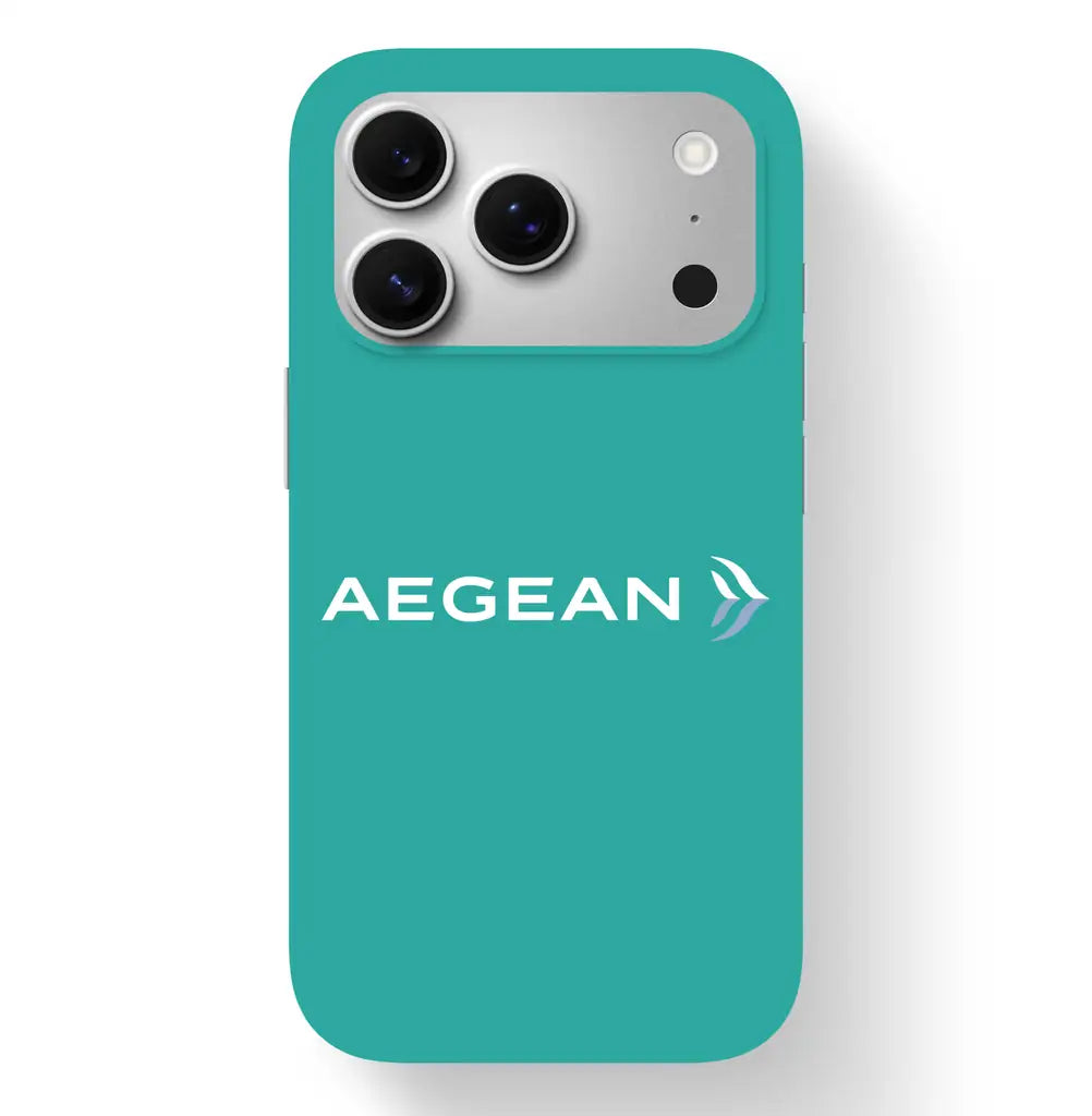 Aegean Airlines design on turquoise iPhone 17 Pro MagSafe case