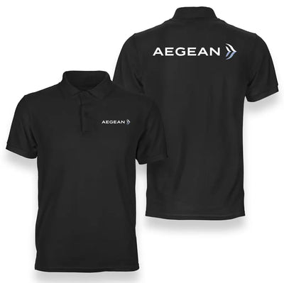 Aegean Airlines logo on black double side polo t shirt