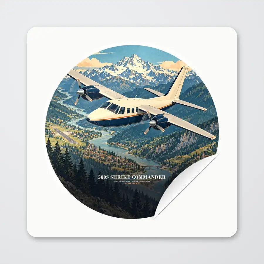 Aero Commander 500S Shrike Commander - 3D + Name - Circle Sticker - Peel