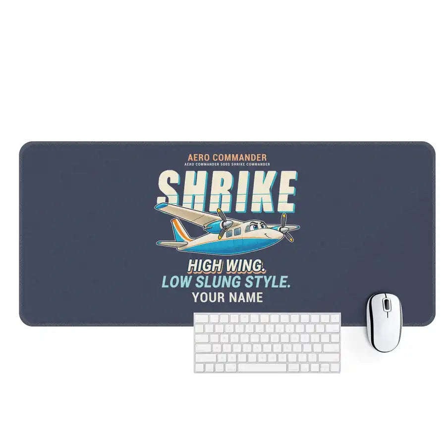 Aero Commander 500S Shrike Commander - Cartoon + Name - Desk Mat - Navy Blue