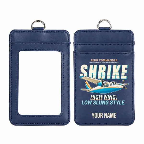 Aero Commander 500S Shrike Commander - Cartoon - ID Card Holder - Navy Blue + Name