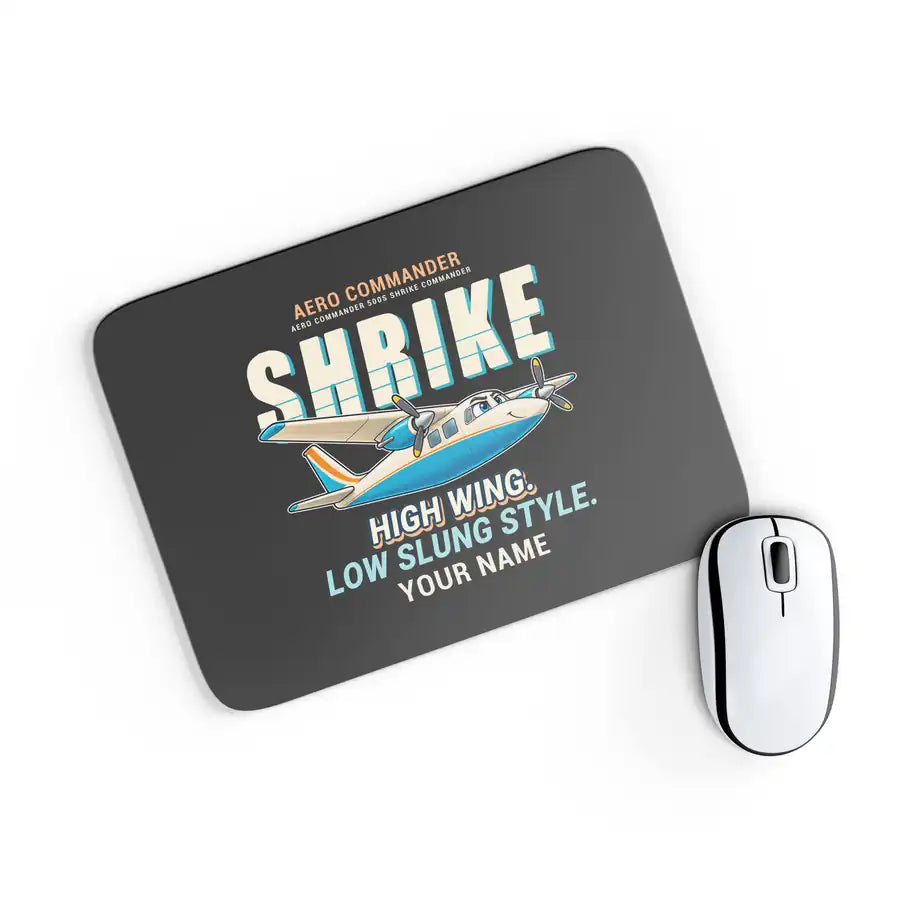 Aero Commander 500S Shrike Commander - Cartoon + Name - Mouse Pad - Black