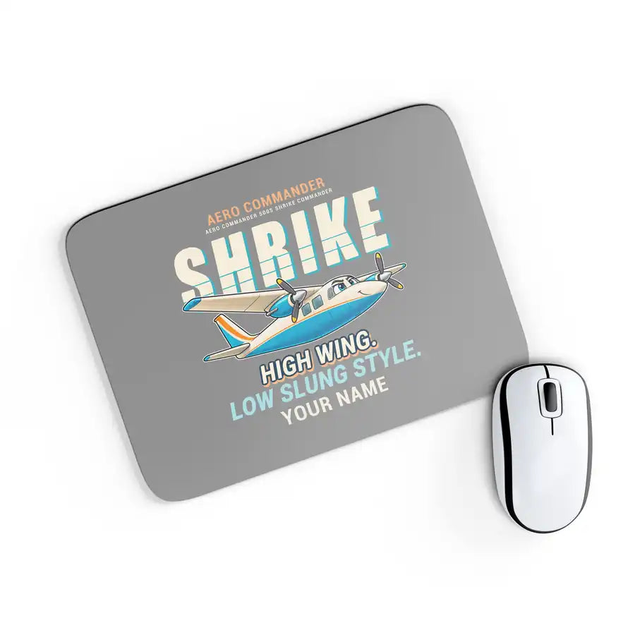 Aero Commander 500S Shrike Commander - Cartoon + Name - Mouse Pad - Gray
