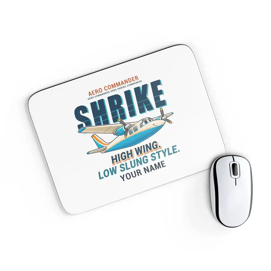 Aero Commander 500S Shrike Commander - Cartoon + Name - Mouse Pad - White