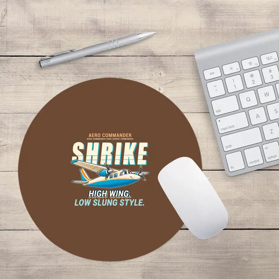 Aero Commander 500S Shrike Commander - Cartoon - Round Mouse Pad - Brown