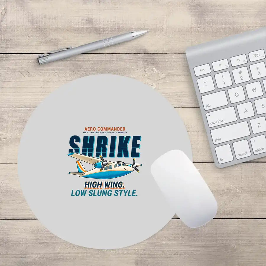 Aero Commander 500S Shrike Commander - Cartoon - Round Mouse Pad - Light Gray