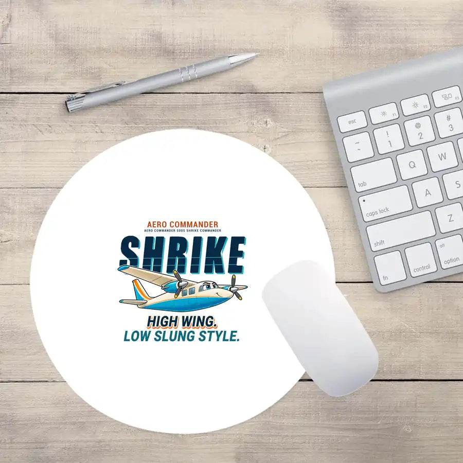 Aero Commander 500S Shrike Commander - Cartoon - Round Mouse Pad - White