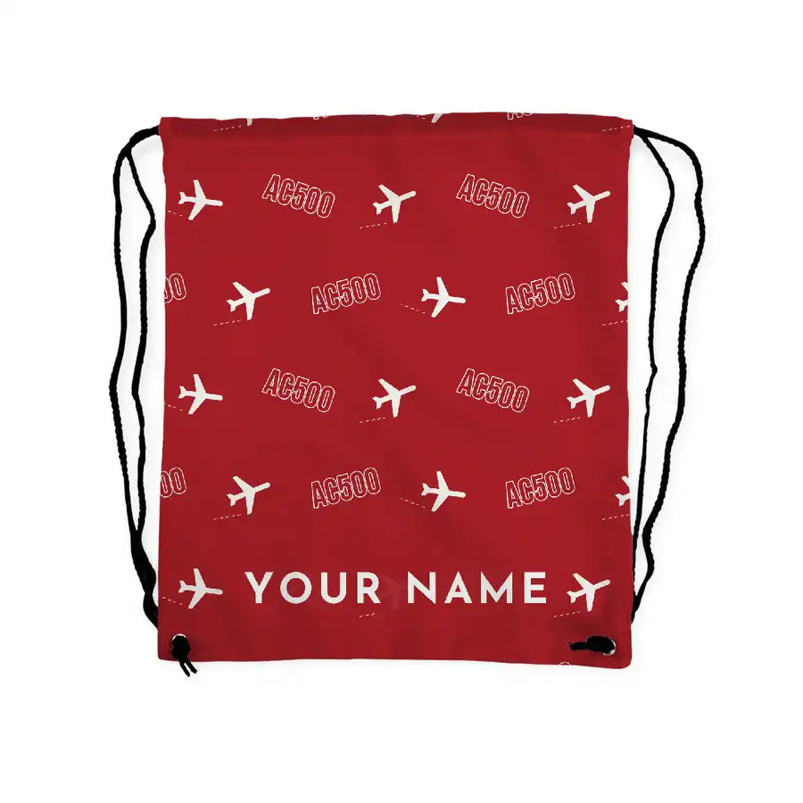 Aero Commander 500S Shrike Commander - Drawstring Bag - 3D Pattern + Name - Red