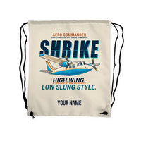 Thumbnail for Aero Commander 500S Shrike Commander - Drawstring Bag - Cartoon + Name - Beige