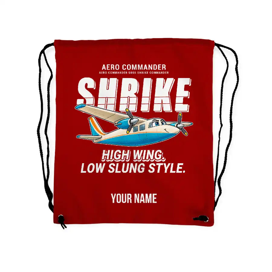 Aero Commander 500S Shrike Commander - Drawstring Bag - Cartoon + Name - Red