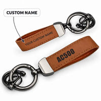 Thumbnail for Aero Commander 500S Shrike Commander - Leather Key Chain - Horseshoe Buckle - Tag - Camel + Name