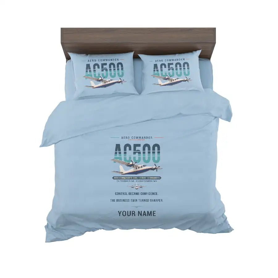 Aero Commander 500S Shrike Commander - Original + Name - Bedding Set - Light Blue