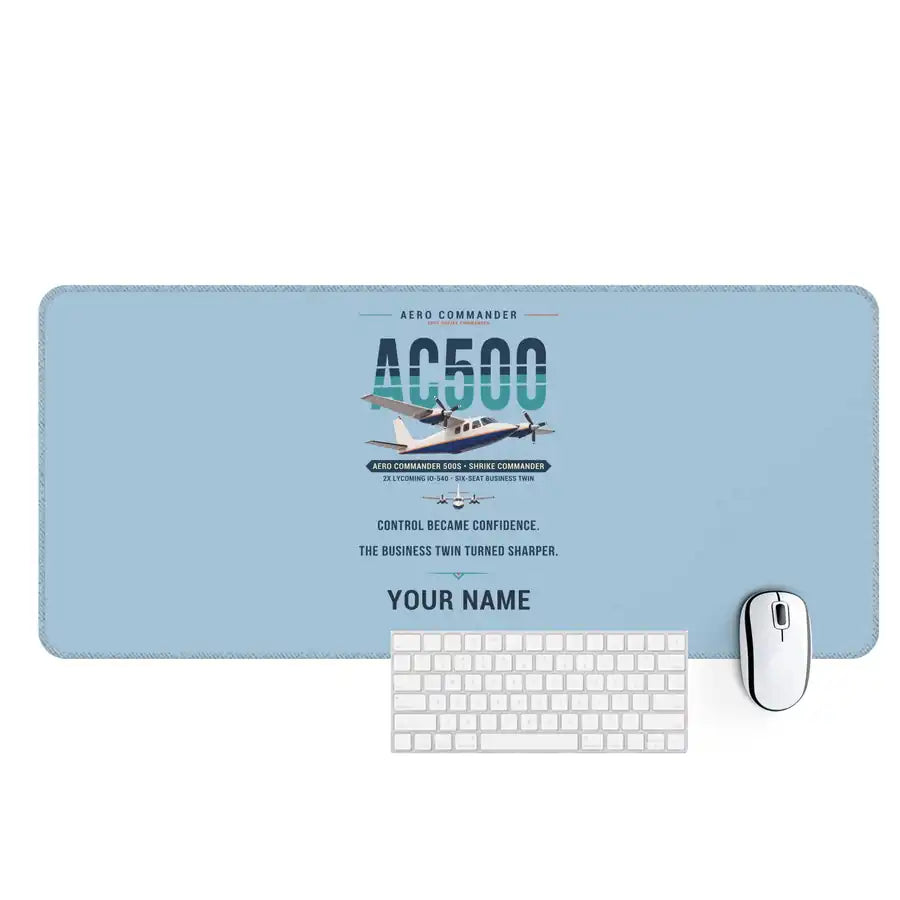 Aero Commander 500S Shrike Commander - Original + Name - Desk Mat - Light Blue