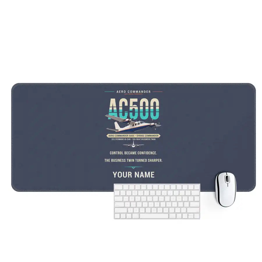Aero Commander 500S Shrike Commander - Original + Name - Desk Mat - Navy Blue