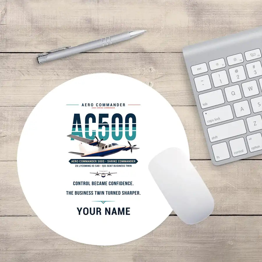 Aero Commander 500S Shrike Commander - Original + Name - Round Mouse Pad - White