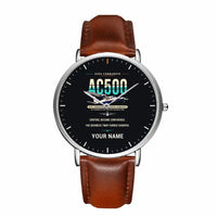 Thumbnail for Aero Commander 500S Shrike Commander - Original + Name - Slim Leather - Silver and Brown Leather Strap