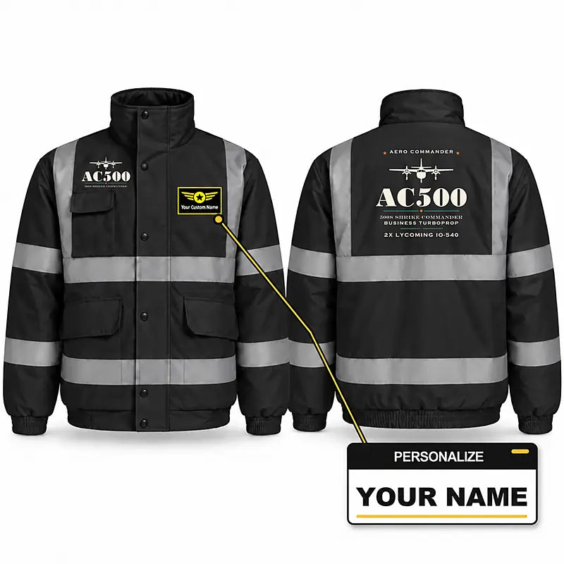 Aero Commander 500S Shrike Commander Reflective Winter Jackets - Heritage + Name - Black