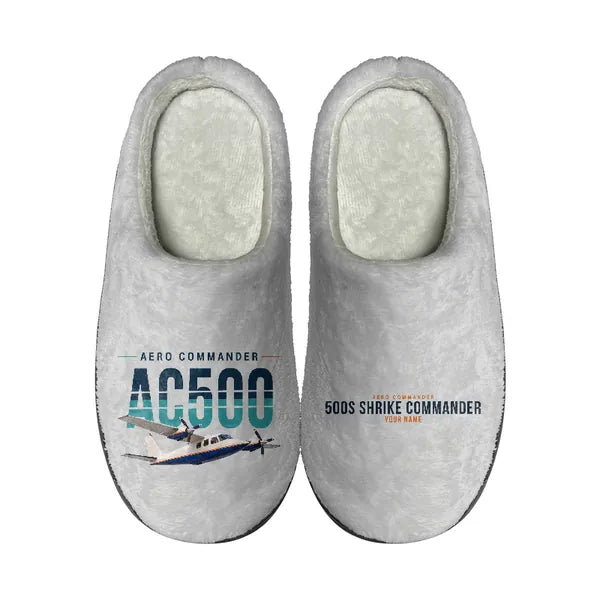 Aero Commander 500S Shrike Commander - Slippers - Cotton - Original + Name - Light Gray