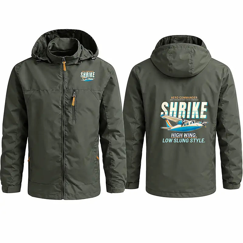 Aero Commander 500S Shrike Commander Stylish Jackets - Hooded Windbreaker - Cartoon - Olive Green