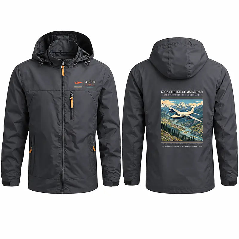 Aero Commander 500S Shrike Commander Stylish Jackets - Hooded Windbreaker - Poster - Charcoal