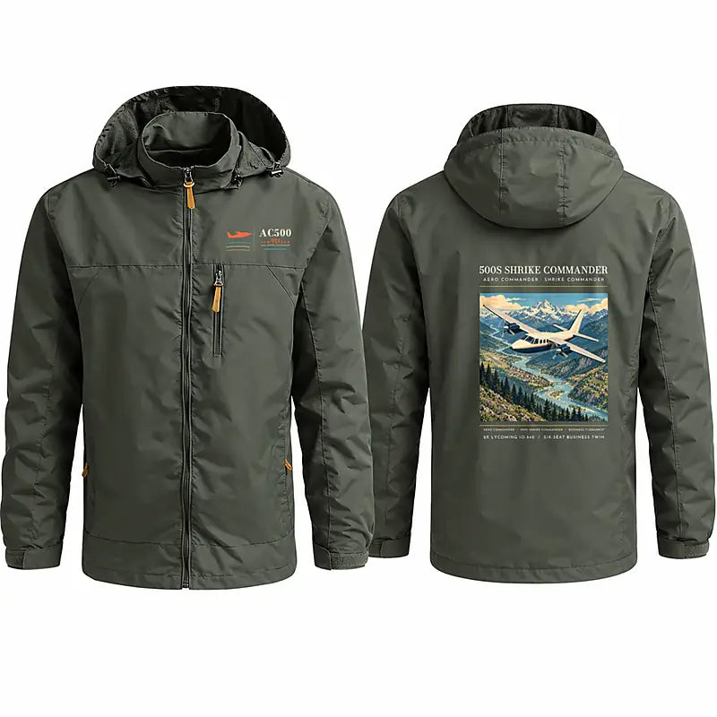 Aero Commander 500S Shrike Commander Stylish Jackets - Hooded Windbreaker - Poster - Olive Green