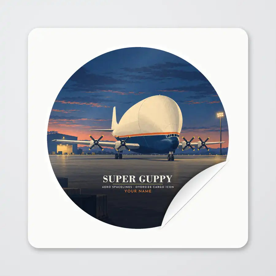 Aero Spacelines Super Guppy - 3D + Name - Circle Sticker - Peel
