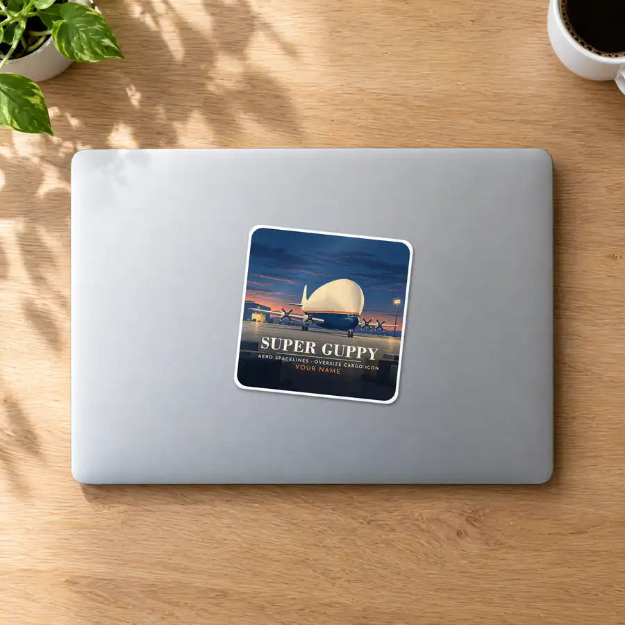 Aero Spacelines Super Guppy - 3D + Name - Square Sticker - MacBook