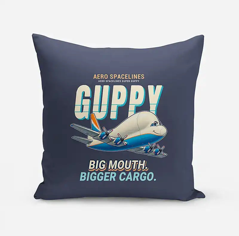 Aero Spacelines Super Guppy - Cartoon - Pillow - Navy Blue