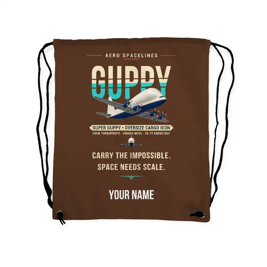 Aero Spacelines Super Guppy - Drawstring Bag - Original + Name - Brown