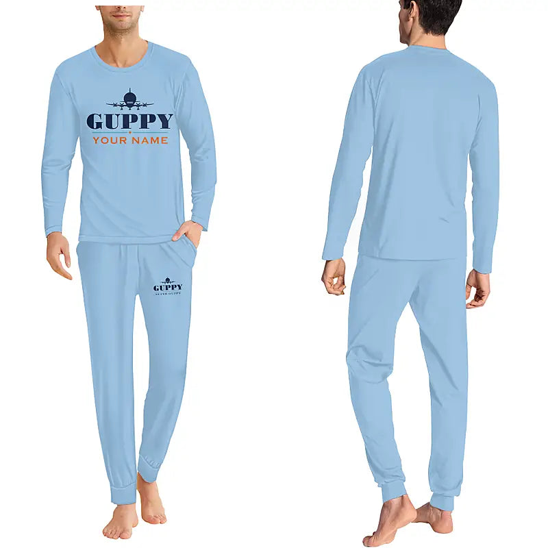 Aero Spacelines Super Guppy - Men Pajamas - Heritage Chest + Name - Light Blue