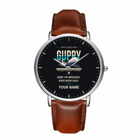 Thumbnail for Aero Spacelines Super Guppy - Original + Name - Slim Leather - Silver and Brown Leather Strap