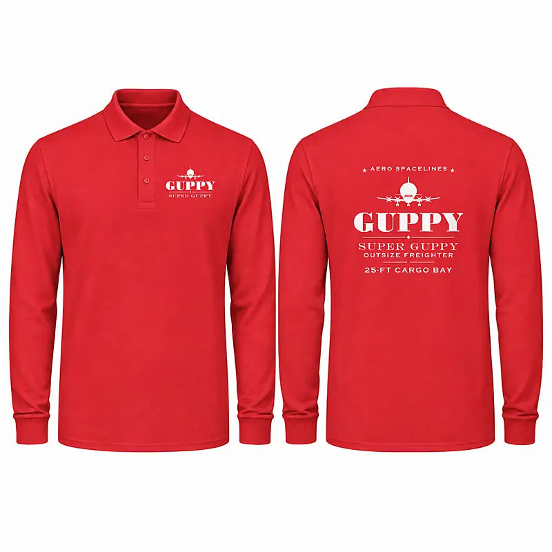 Aero Spacelines Super Guppy Premium Polo T-Shirts - Heritage - Long Sleeve - Red
