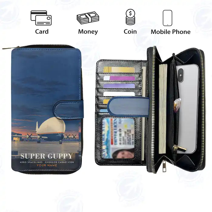 Aero Spacelines Super Guppy Leather Wallets - Zip Long Wallet - 3D + Name