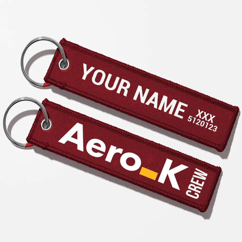 Aero K Tag Key Chains - Dark Red - Crew + Name