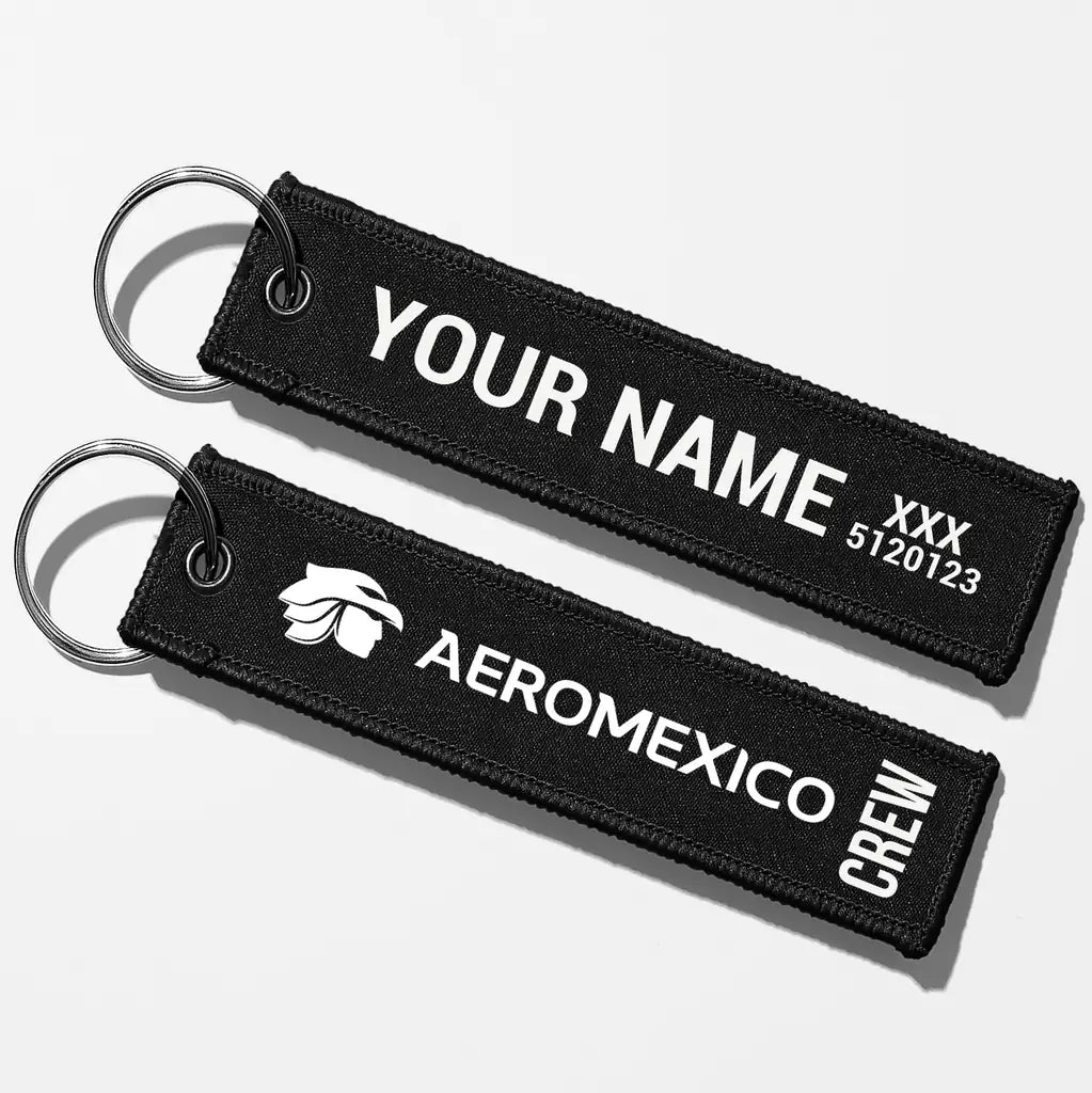 Aero Mexico Tag Key Chains - Black - Crew + Name