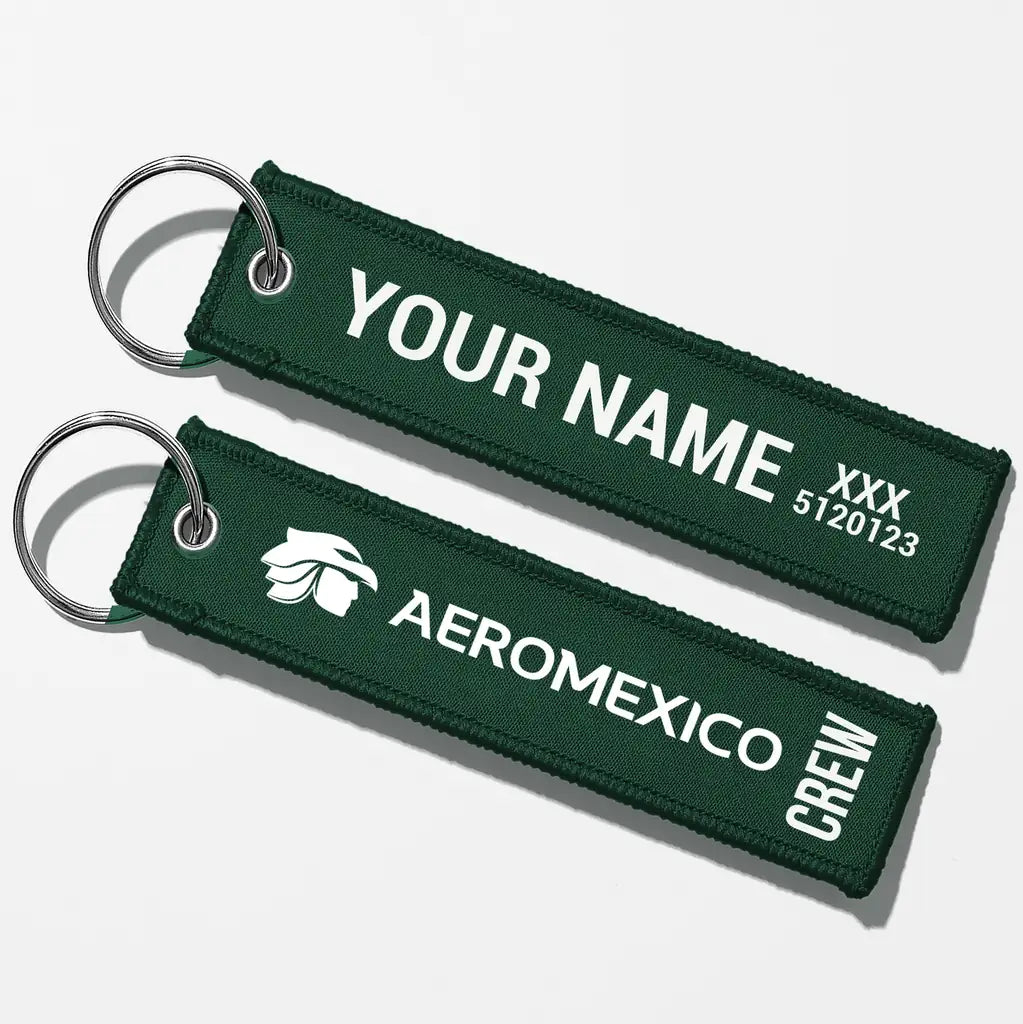 Aero Mexico Tag Key Chains - Dark Green - Crew + Name
