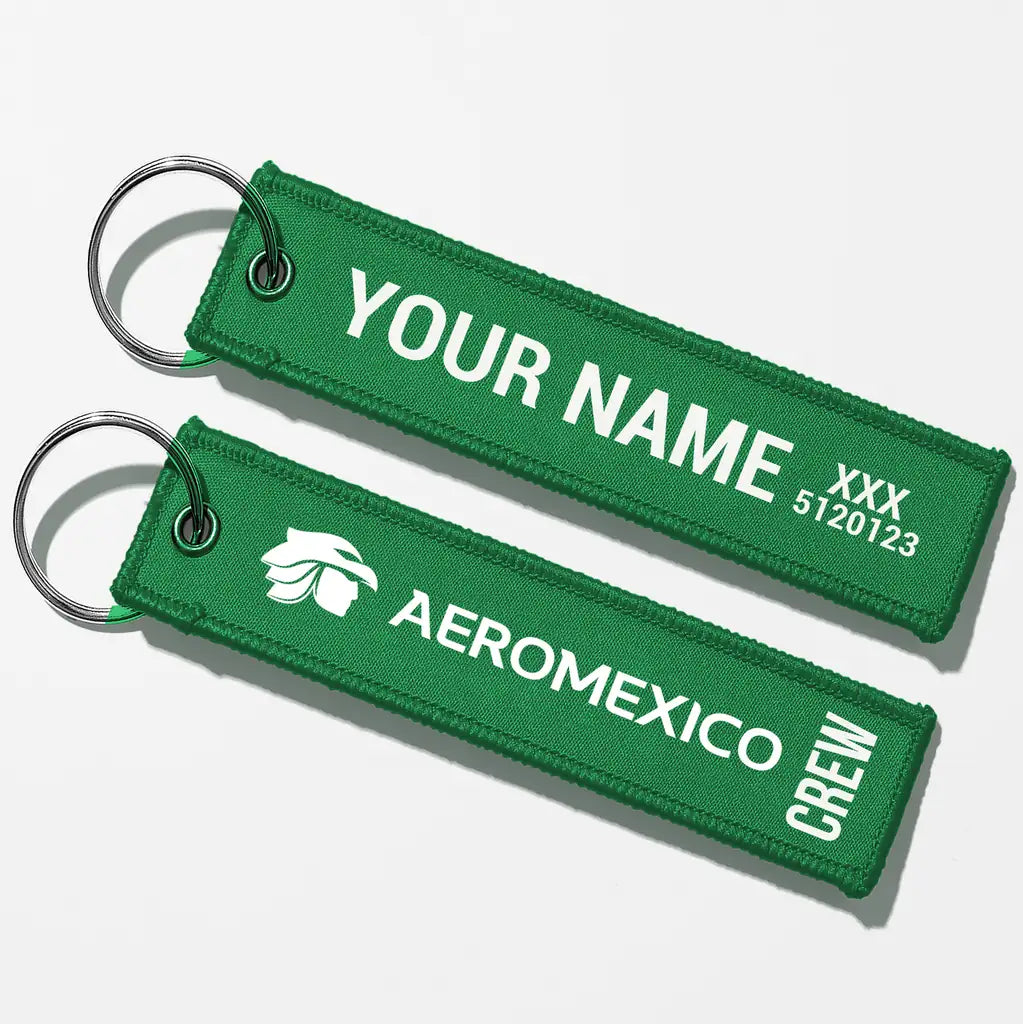 Aero Mexico Tag Key Chains - Green - Crew + Name